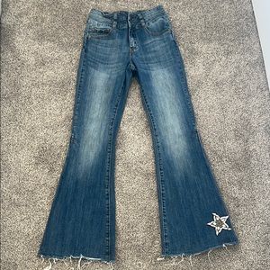 Nature Denim Wide Flare Star Raw Hem Jeans Size 5